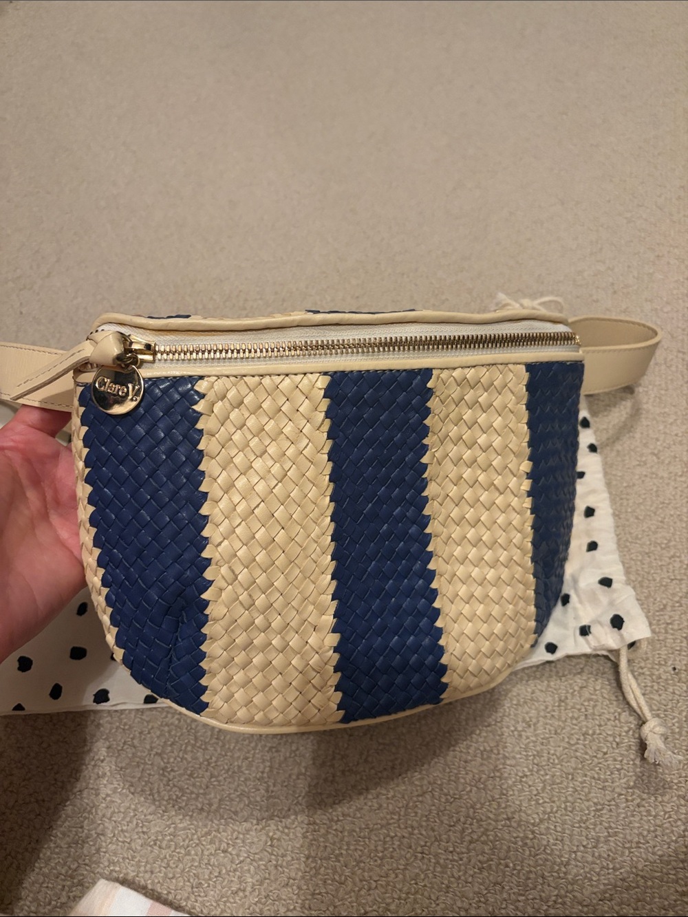 Like new Clare V Striped Woven Belt Bag in Blue and Cream